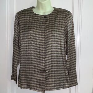 Vtg 80s Anne Klein 2 black & tan‎ silk blouse